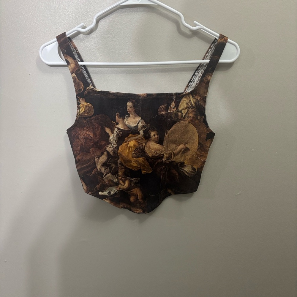 Renaissance Art Print Zip Front Corset Top – Y2K Vintage Aesthetics